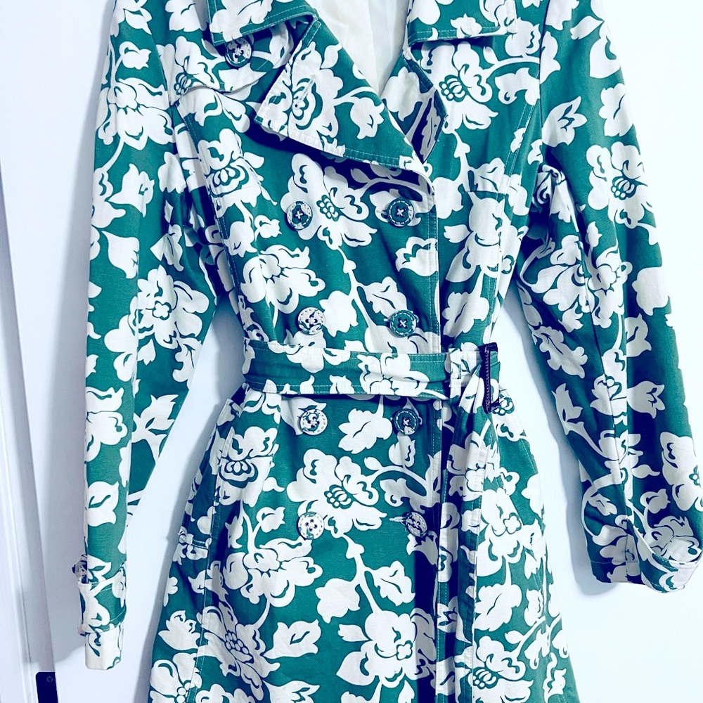 Women’s Green Floral Peacoat Jacket Size L